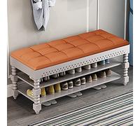 Banco de almacenamiento con asiento de cuero, zapatero de 2 niveles, carga máxima de 440 libras para entrada, dormitorio, organización de sala de estar