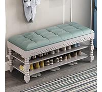 Banco de almacenamiento con asiento de cuero, zapatero de 2 niveles, carga máxima de 440 libras para entrada, dormitorio, organización de sala de estar