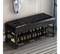 Banco de almacenamiento con asiento de cuero, zapatero de 2 niveles, carga máxima de 440 libras para entrada, dormitorio, organización de sala de estar