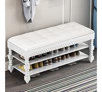 Banco de almacenamiento con asiento de cuero, zapatero de 2 niveles, carga máxima de 440 libras para entrada, dormitorio, organización de sala de estar