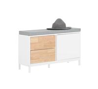 Banco de almacenamiento con cajones y armario, color blanco y madera natural, 80 x 30 x 51 cm