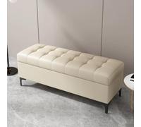 Banco de Almacenamiento Cuero PU Banqueta Pie de Cama Tapizado Puff Baul | Banco Zapatero Moderno con Patas de Metal Baul de Almacenaje para Dormitorio Recibidor Salon(Beige,100cm/39.4in)