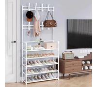 Banco de almacenamiento de árbol 3 en 1, zapatero industrial, con 8 ganchos, perfecto para sala de estar, dormitorio, oficina, muebles multifuncionales que ahorran espacio