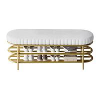 Banco de Almacenamiento de Cuero Artificial y Metal para Entrada, Zapatero, Asiento Largo para Pasillo, Dormitorio, Estilo Retro marrón Moderno