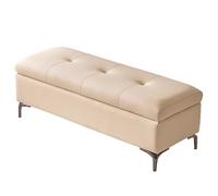Banco de almacenamiento de cuero beige con almacenamiento oculto otomano para entrada, dormitorio, sala de estar, 120 x 45 cm, solución de muebles elegante y funcional.