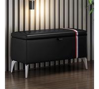 Banco de almacenamiento de cuero moderno rectangular para entrada, organizador de zapatos con asiento acolchado, construcción de madera maciza, baúl de almacenamiento multifuncional para la entrada