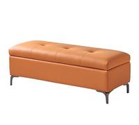 Banco de almacenamiento de cuero oculto otomano para entrada, dormitorio y sala de estar, elegante color naranja, 130 x 45 cm, perfecto para decoración y decoración
