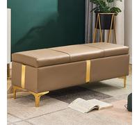 Banco de almacenamiento de cuero sintético marrón acolchado para entrada con patas de metal, reposapiés grande para sala de estar, dormitorio y comedor (31 x 16 x 18 pulgadas)