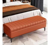 Banco de almacenamiento de cuero tapizado en el extremo de la cama con reposapiés, tapa con bisagras, cambiador, marco de madera, banco de entrada, elegante reposapiés para decoración del hogar