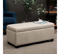 Banco de almacenamiento de lino con mechones, tapa elevable rectangular con funda de asiento desmontable, taburete con reposapiés de tela, mesa de centro para sala de estar y dormitorio (beige, 39 x