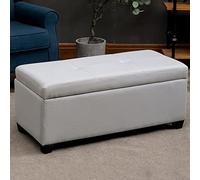 Banco de almacenamiento de lino con mechones, tapa elevable rectangular con funda de asiento desmontable, taburete con reposapiés de tela, mesa de centro para sala de estar y dormitorio (gris, 31 x 1