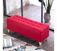 Banco de almacenamiento de lino rojo para entrada, moderno reposapiés otomano con contenedor, taburete tapizado para cambiar zapatos, para sala de estar y dormitorio, decoración elegante del hogar