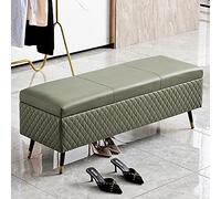 Banco de almacenamiento de lujo, rectangular de piel sintética, moderno almacenamiento de zapatos multifunción, color verde claro, perfecto para sala de estar y entrada, 60 x 40 x 45 cm