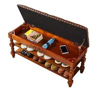 Banco de almacenamiento de madera de 3 niveles, zapatero de entrada con asiento tapizado de cuero, banco de almacenamiento de zapatos multifunción vintage para estante de dormitorio de pasillo (nogal