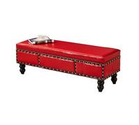Banco de almacenamiento de madera maciza con envoltura de cuero encerado al aceite para dormitorio y sala de estar, banco con patas de calabaza, color rojo (120 x 40 x 40 cm)