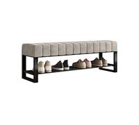 Banco de almacenamiento de metal con asiento acolchado, zapatero multifuncional para entrada, sala de estar, oficina o tienda, 31.5 pulgadas de ancho, color gris, ideal para reposapiés y
