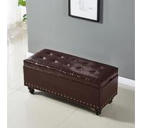 Banco de almacenamiento de piel sintética con compartimento oculto, elegante asiento de entrada rectangular tapizado largo para decoración del hogar y soluciones de guardarropa