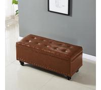 Banco de almacenamiento de piel sintética, elegante asiento rectangular tapizado con almacenamiento oculto para entrada, sala de estar y pasillo, solución perfecta para guardarropa