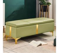 Banco de almacenamiento de piel sintética verde acolchado con patas de metal, reposapiés grande para entrada, sala de estar, dormitorio y comedor (40 x 40 x 45 cm)