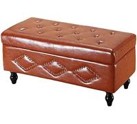 Banco de almacenamiento de poliuretano marrón, taburete y reposapiés de madera multifuncional para pasillo, entrada y maquillaje, banco versátil para zapatos y taburete decorativo para sala de estar