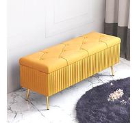 Banco de almacenamiento de terciopelo amarillo de lujo, elegante otomana para dormitorio y sala de estar, cómodo zapatero y reposapiés, 100 x 40 x 45 cm, decoración premium para el hogar