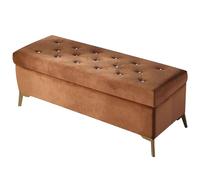 Banco de almacenamiento de terciopelo con patas de metal dorado, otomana tapizada de 31.5 pulgadas para entrada y sala de estar, reposapiés marrón elegante para decoración elegante del hogar