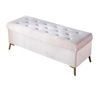 Banco de almacenamiento de terciopelo con patas de metal dorado, otomana tapizada para entrada y sala de estar, elegante reposapiés blanco de 80 cm, muebles decorativos que ahorran espacio