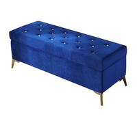 Banco de almacenamiento de terciopelo con patas de metal dorado, otomana tapizada para entrada y sala de estar, elegante acento azul, 120 cm de largo