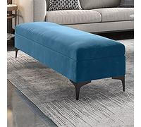 Banco de almacenamiento de terciopelo de alta calidad, otomana tapizada azul para extremo de dormitorio, 60 x 40 x 43 cm, solución de almacenamiento elegante con cojín suave, muebles multifuncionales