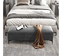Banco de almacenamiento de terciopelo de alta calidad tapizado al final de la cama, elegante otomana gris para dormitorio, 60 x 40 x 43 cm, perfecto para decorar y decorar.