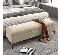 Banco de almacenamiento de terciopelo de alta calidad tapizado para dormitorio, elegante extremo de la cama, color caqui, 80 x 40 x 43 cm, perfecto para decorar y decorar.