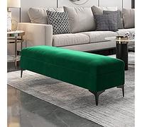 Banco de almacenamiento de terciopelo de alta calidad tapizado para extremo de dormitorio, elegante baúl de almacenamiento verde, 90 x 40 x 43 cm, ideal para decoración del hogar y nización