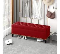 Banco de almacenamiento de terciopelo de lujo, moderno banco tapizado con detalle de botón, elegante otomana de almacenamiento para dormitorio, decoración del hogar