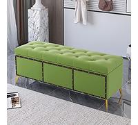Banco de almacenamiento de terciopelo de lujo moderno otomano tapizado con almacenamiento cómodo al final de la cama, elegante asiento de almacenamiento verde claro para decoración del hogar