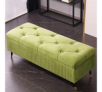 Banco de almacenamiento de terciopelo de lujo moderno otomano tapizado para dormitorio o entrada, elegante mueble de acento verde, 100 x 45 cm, perfecto para decoración del hogar