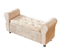 Banco de almacenamiento de terciopelo de lujo otomano con brazos para sala de estar, moderno banco de zapatos, taburete de felpa copetudo, champán, 100 x 40 x 40 cm
