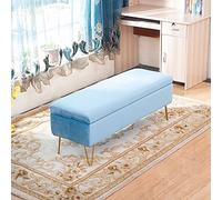 Banco de almacenamiento de terciopelo moderno otomano rectangular de felpa con reposapiés, sofá de entrada acolchado para sala de estar, color azul, 60 x 40 x 43 cm, elegante decoración del hogar y