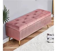 Banco de almacenamiento de terciopelo otomano con patas de metal dorado, reposapiés tapizado rosa con extremo de almacenamiento, banco de entrada, banco de entrada, diseño moderno con botones, 39 x 16