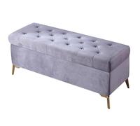 Banco de almacenamiento de terciopelo, otomano tapizado con patas de metal dorado, muebles de entrada y sala de estar, 120 cm, elegante acento gris para decoración del hogar