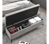 Banco de almacenamiento de terciopelo para dormitorio, no requiere montaje, asiento de almacenamiento tapizado con otomana, elegante banco de contenedor gris para decoración del hogar