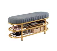 Banco de almacenamiento de zapatos con asiento de terciopelo y marco de metal dorado, otomano versátil para entrada y dormitorio, organizador elegante para pasillo y final de cama