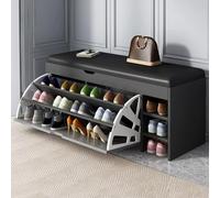 Banco de almacenamiento de zapatos con cojín para ahorrar espacio para la entrada, fácil de montar. Dimensiones: 100 x 30 x 51 cm. Diseño versátil de piel sintética