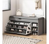 Banco de almacenamiento de zapatos con parte superior elevable, zapatero de 3 niveles y cajón abatible para espacios delgados, sala de estar y dormitorio, gris, 100 cm