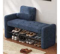 Banco de almacenamiento de zapatos con puertas correderas, armario de entrada tapizado y organizador para pasillo y vestíbulo, capacidad de 300 libras