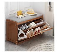 Banco de Almacenamiento de Zapatos de bambú con cajones de ratán Gabinete de Organizador de Calzado para Que Ahorra Espacio gabinete de Almacenamiento de Zapatos Delgados en marrón (50x25x45cm)