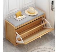 Banco de almacenamiento de zapatos de bambú con cajones de ratán para entrada, organizador de zapatos estrecho y cerrado, elegante solución de almacenamiento de calzado para el hogar, diseño que