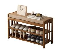 Banco de almacenamiento de zapatos de bambú con cojín suave, moderno de madera, para entrada, pasillo, baño y sala de estar, color marrón rústico, disponible en 50/58/70/80/90 cm