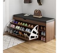 Banco de almacenamiento de zapatos de cuero moderno con estante oculto, elegante nizer y asiento de entrada, roble de campo + negro, 100 x 30 x 51 cm, perfecto para decoración del hogar y soluciones