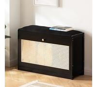 Banco de almacenamiento de zapatos de madera con asiento acolchado para entrada para sala de estar y pasillo, solución de almacenamiento elegante y funcional para decoración del hogar.