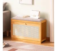 Banco de almacenamiento de zapatos de madera con asiento acolchado para entrada para sala de estar y pasillo, zapatero elegante y funcional para decoración del hogar.